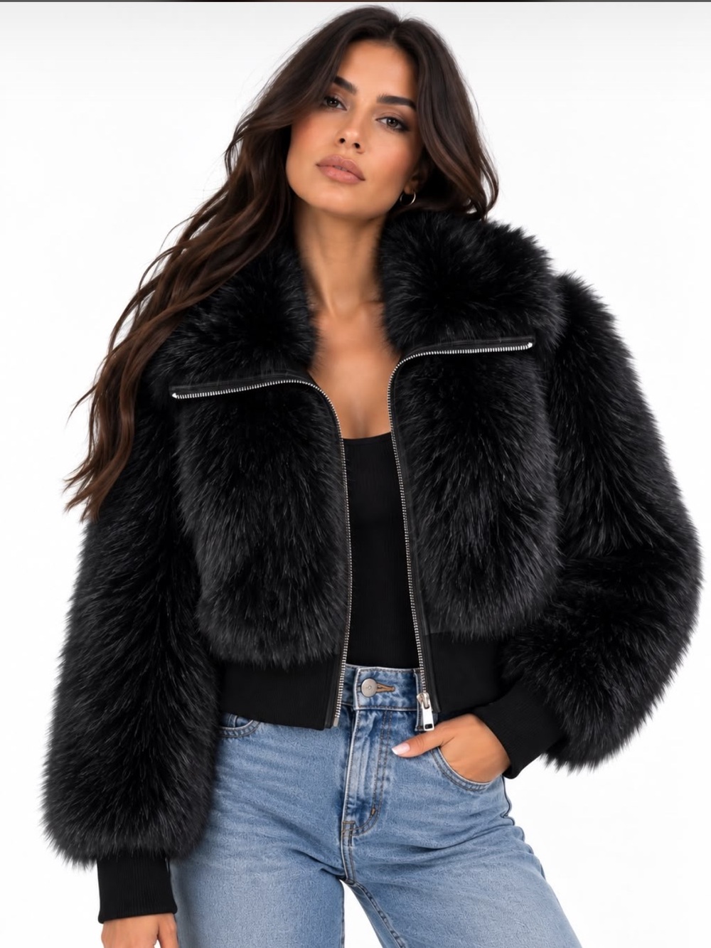 Plush Faux-Fur Cropped Jacket